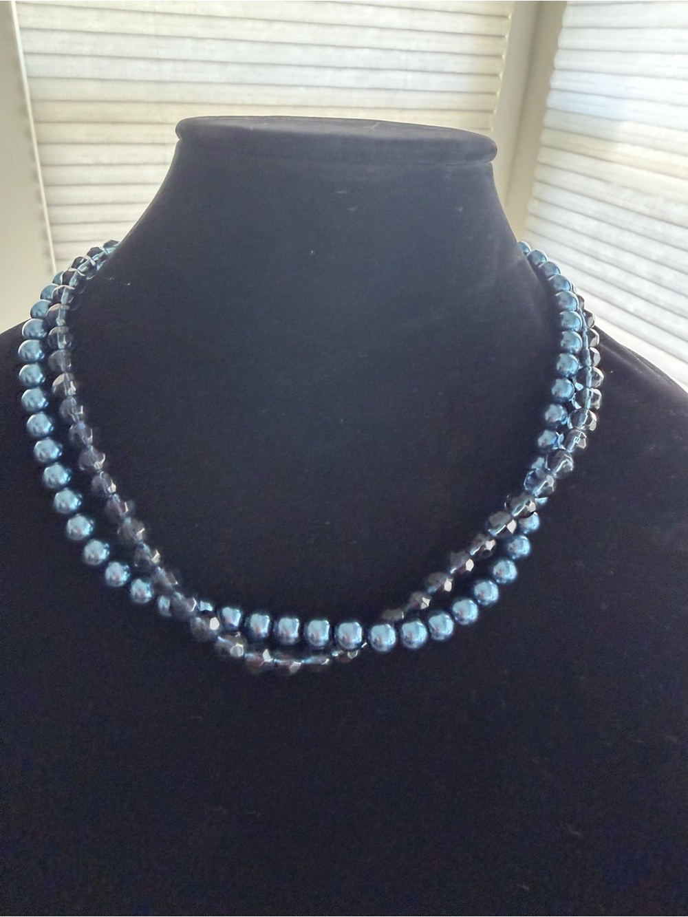 Vintage Blue Double-Strand Beaded Necklace - Women's Jewelry